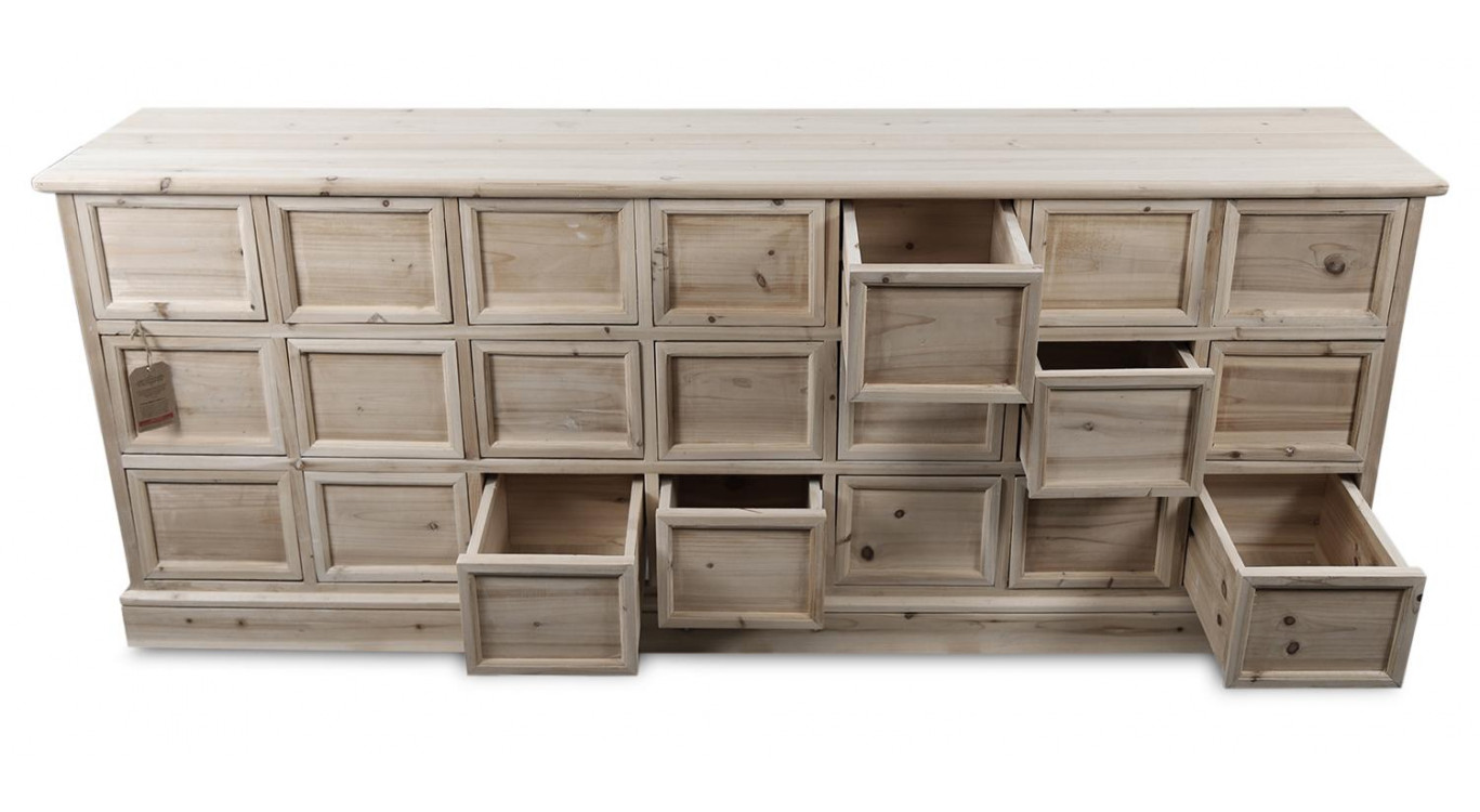 Truhe 21 Schubladen Holz Nackt 192x40.5x76cm