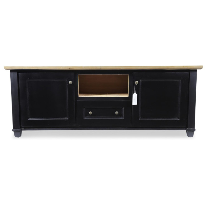Meuble TV 1 Tiroir Bois Noir 142x49x53cm