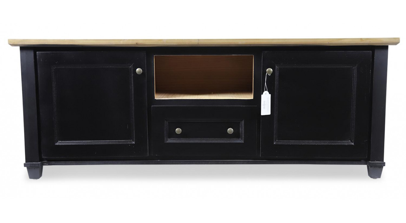 Meuble TV 1 Tiroir Bois Noir 142x49x53cm