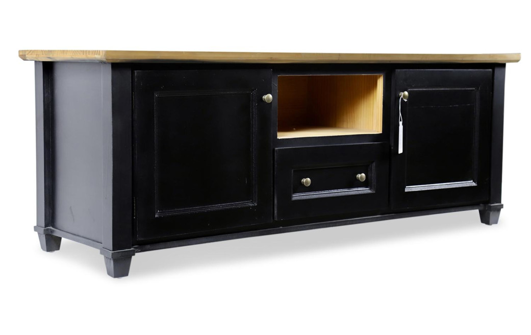 Meuble TV 1 Tiroir Bois Noir 142x49x53cm