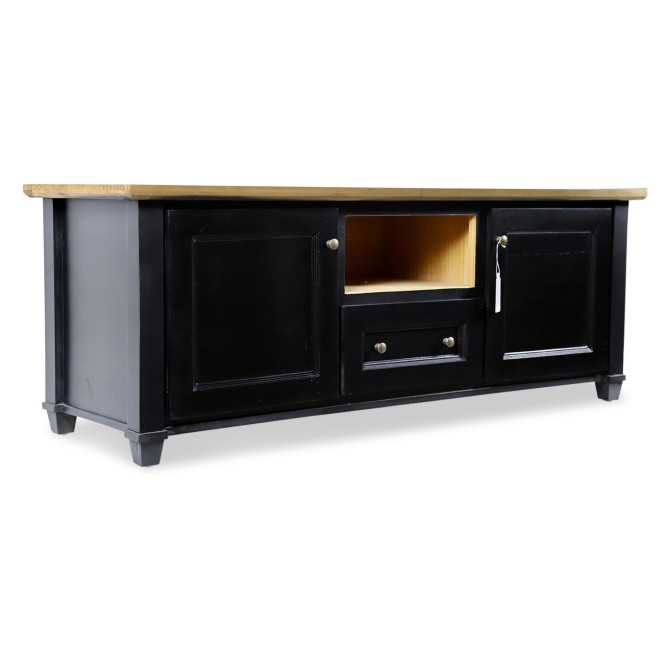 Meuble TV 1 Tiroir Bois Noir 142x49x53cm