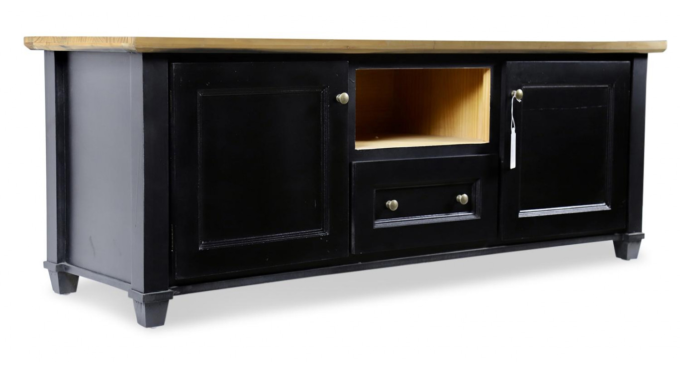 Meuble TV 1 Tiroir Bois Noir 142x49x53cm