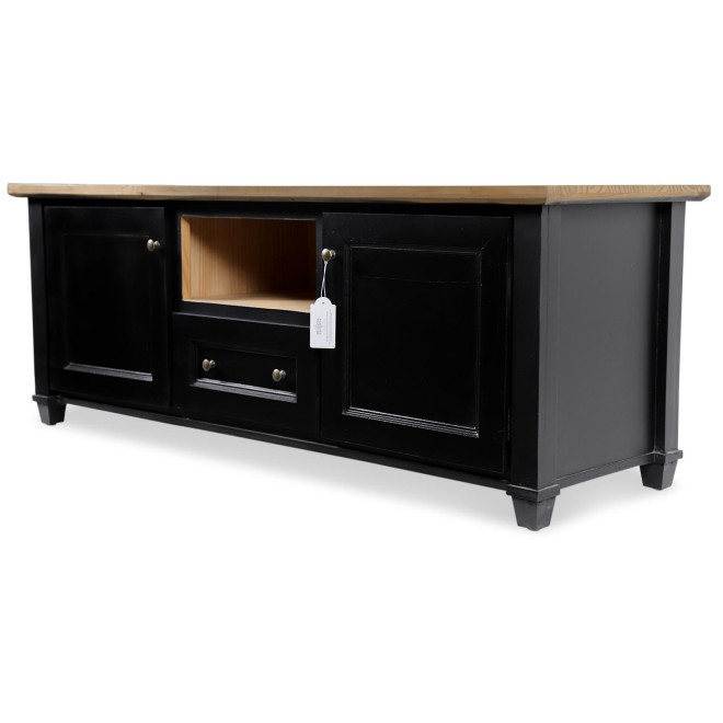 Meuble TV 1 Tiroir Bois Noir 142x49x53cm
