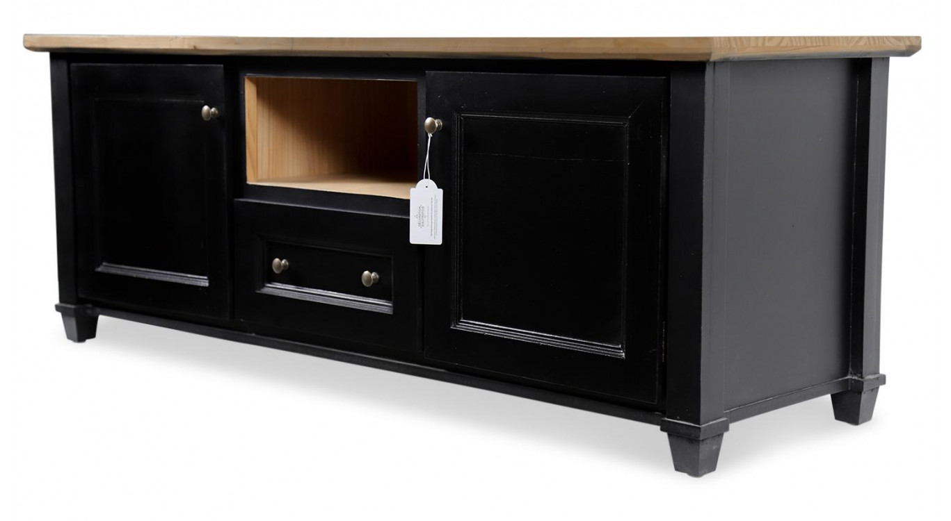 Meuble TV 1 Tiroir Bois Noir 142x49x53cm