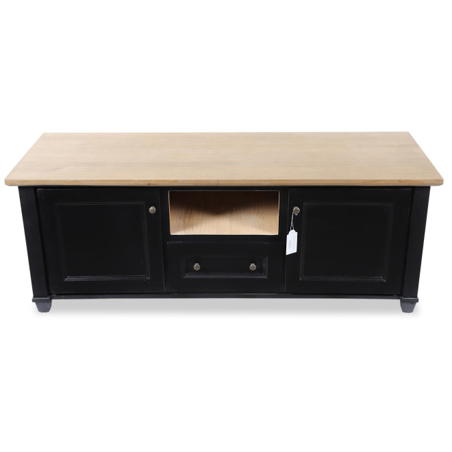 Meuble TV 1 Tiroir Bois Noir 142x49x53cm