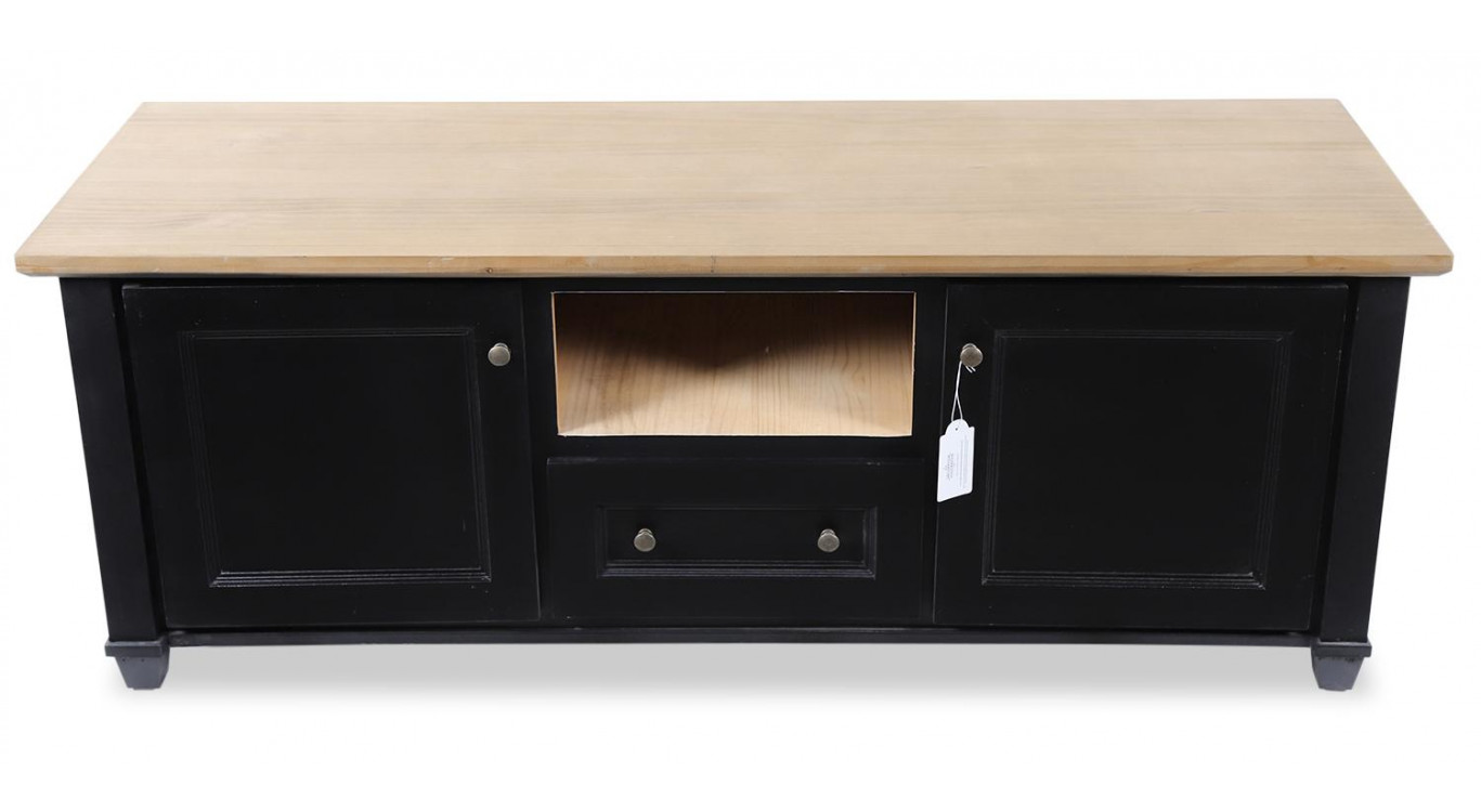 Meuble TV 1 Tiroir Bois Noir 142x49x53cm