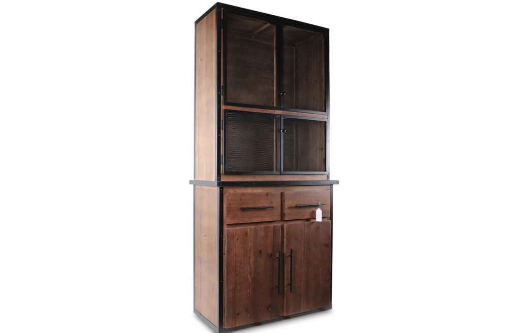 Geschirrschrank mit 2 Schubladen Holz Braun 96.5x42x208cm