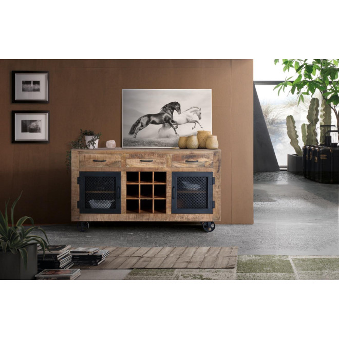 Anrichte mit 3 Schubladen Holz, Eisen Braun 150x38x85cm