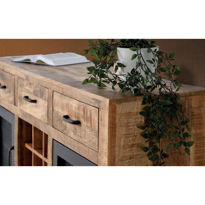 Anrichte mit 3 Schubladen Holz, Eisen Braun 150x38x85cm