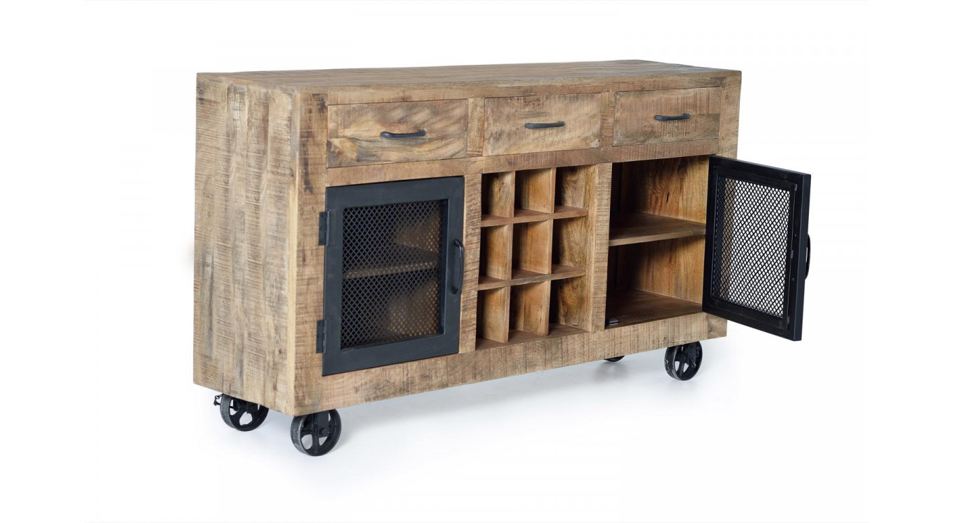 Anrichte mit 3 Schubladen Holz, Eisen Braun 150x38x85cm