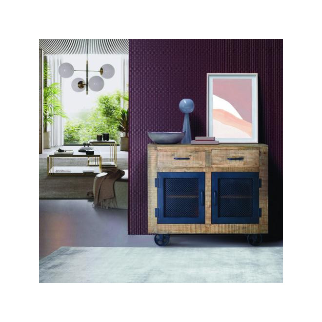 Buffet 2 Tiroirs Bois, Fer Marron 100x38x85cm