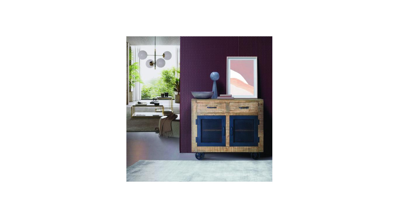 Buffet 2 Tiroirs Bois, Fer Marron 100x38x85cm
