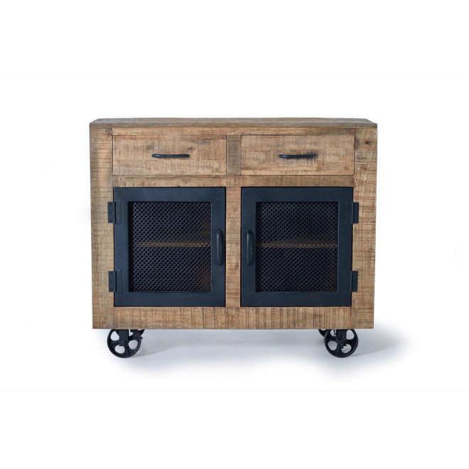 Buffet 2 Tiroirs Bois, Fer Marron 100x38x85cm