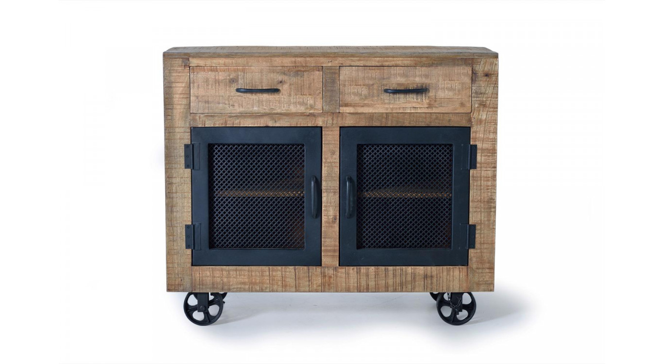 Buffet 2 Tiroirs Bois, Fer Marron 100x38x85cm