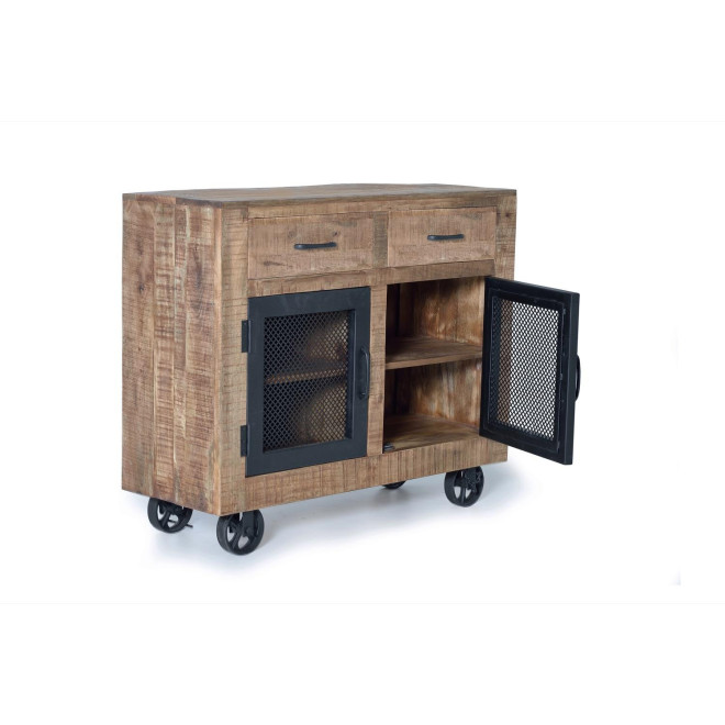 Buffet 2 Tiroirs Bois, Fer Marron 100x38x85cm