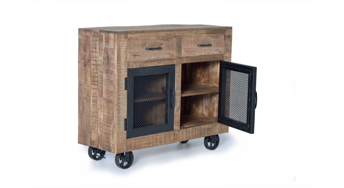 Buffet 2 Tiroirs Bois, Fer Marron 100x38x85cm