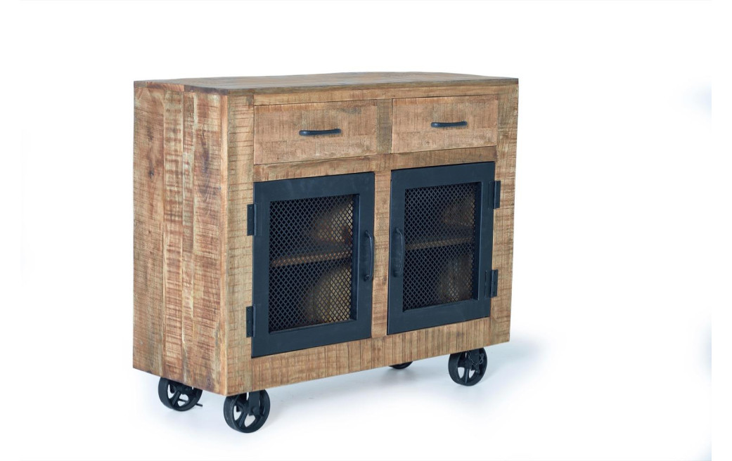 Buffet 2 Tiroirs Bois, Fer Marron 100x38x85cm