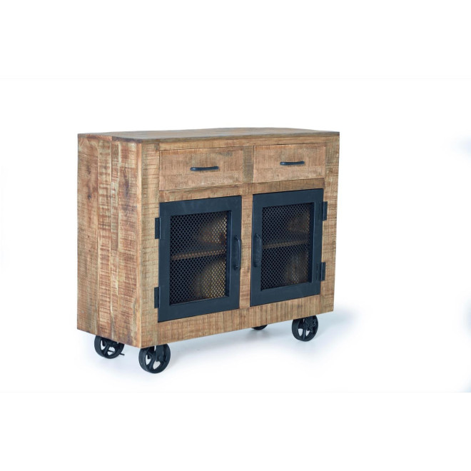 Buffet 2 Tiroirs Bois, Fer Marron 100x38x85cm