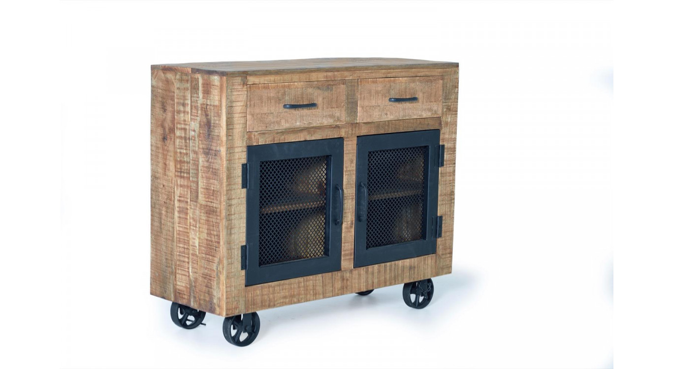 Buffet 2 Tiroirs Bois, Fer Marron 100x38x85cm