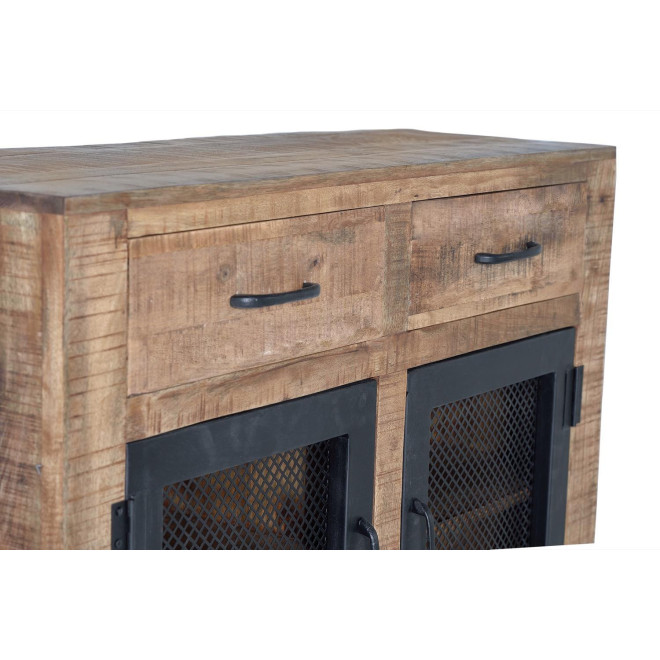 Buffet 2 Tiroirs Bois, Fer Marron 100x38x85cm