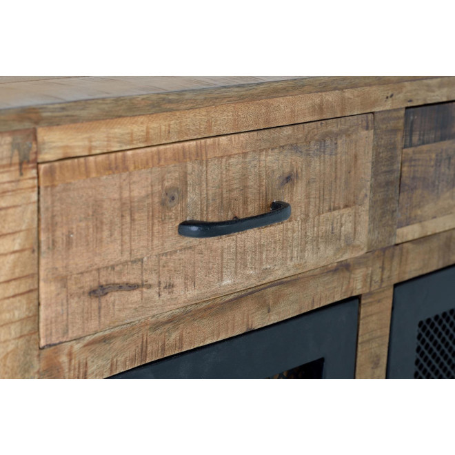 Buffet 2 Tiroirs Bois, Fer Marron 100x38x85cm