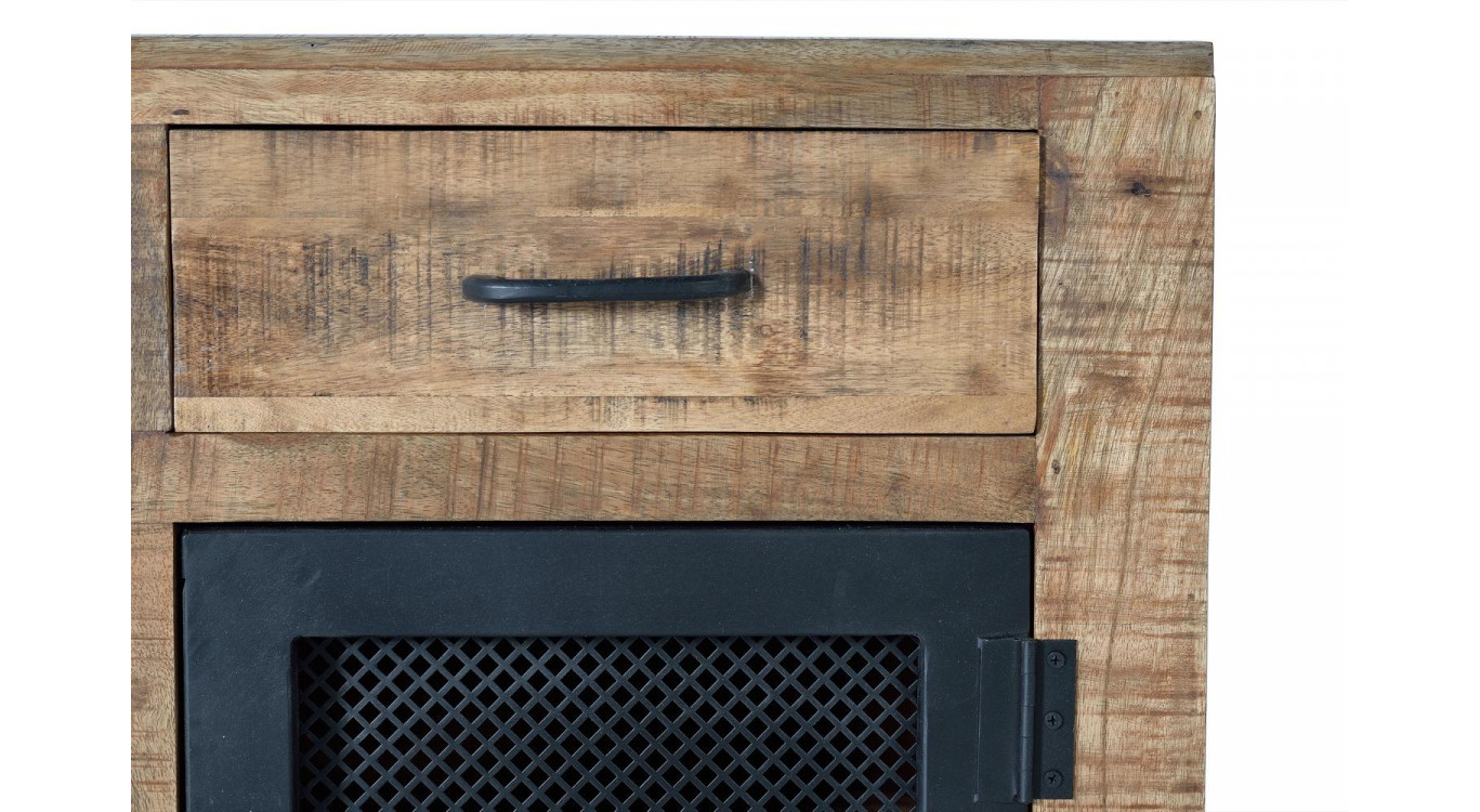 Buffet 2 Tiroirs Bois, Fer Marron 100x38x85cm