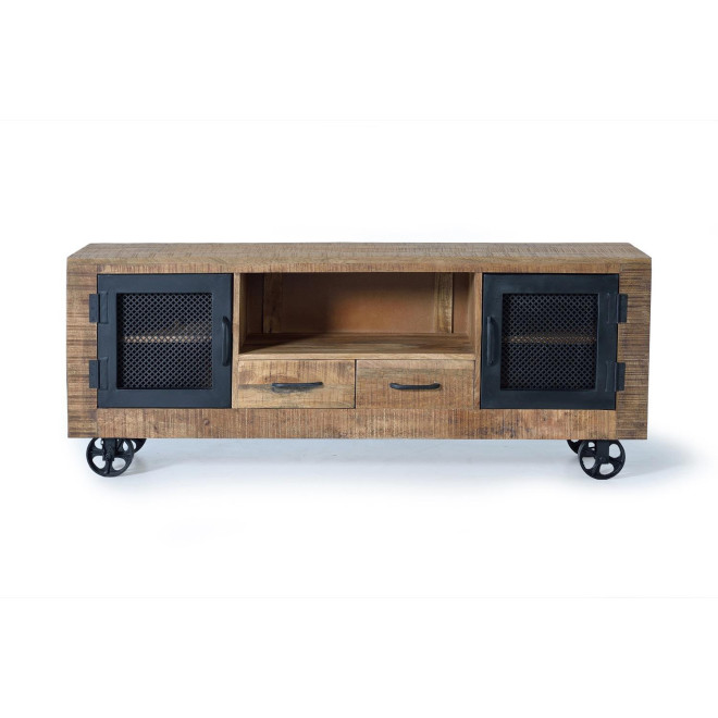 TV-Möbel mit 2 Schubladen Holz, Eisen Braun 150x38x60cm