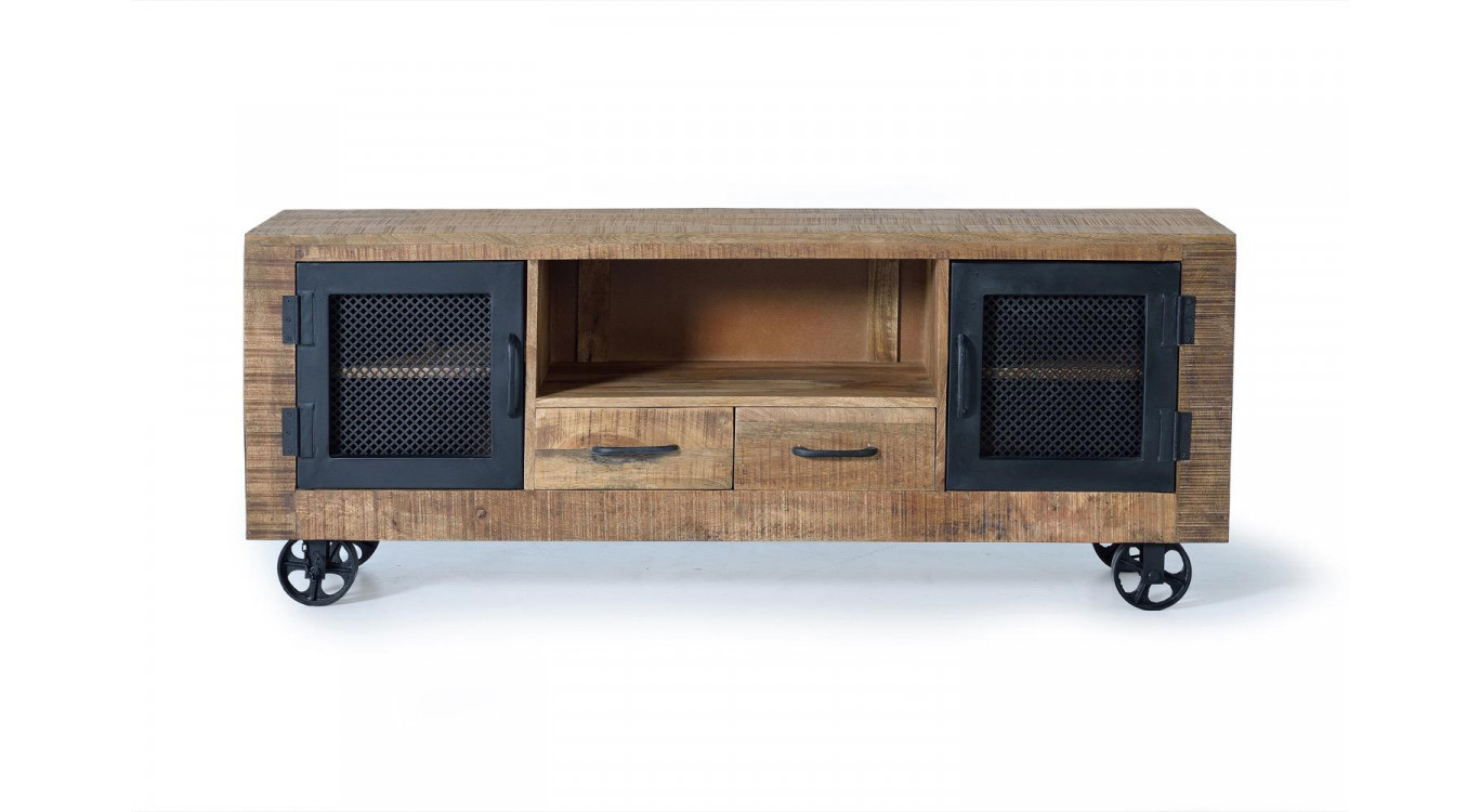 TV-Möbel mit 2 Schubladen Holz, Eisen Braun 150x38x60cm