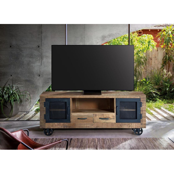 TV-Möbel mit 2 Schubladen Holz, Eisen Braun 150x38x60cm
