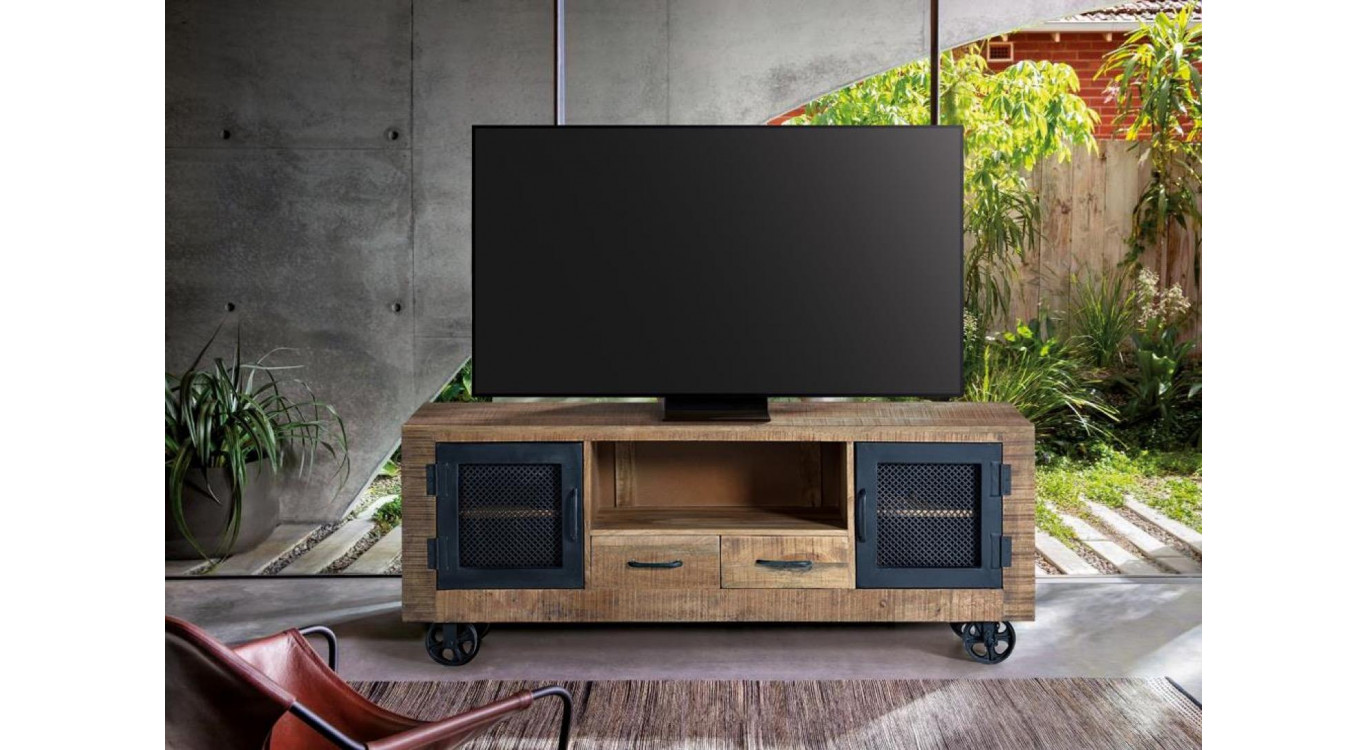 TV-Möbel mit 2 Schubladen Holz, Eisen Braun 150x38x60cm