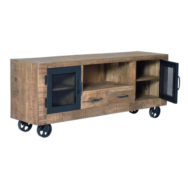 TV-Möbel mit 2 Schubladen Holz, Eisen Braun 150x38x60cm