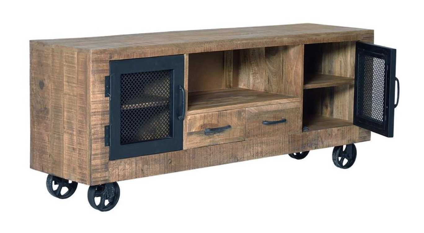 TV-Möbel mit 2 Schubladen Holz, Eisen Braun 150x38x60cm