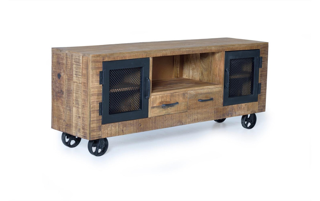 TV-Möbel mit 2 Schubladen Holz, Eisen Braun 150x38x60cm