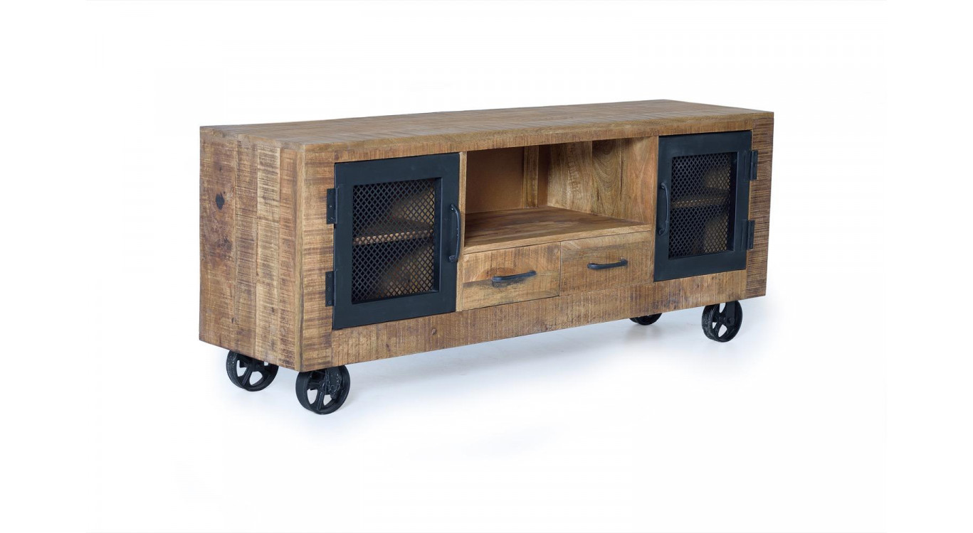 TV-Möbel mit 2 Schubladen Holz, Eisen Braun 150x38x60cm