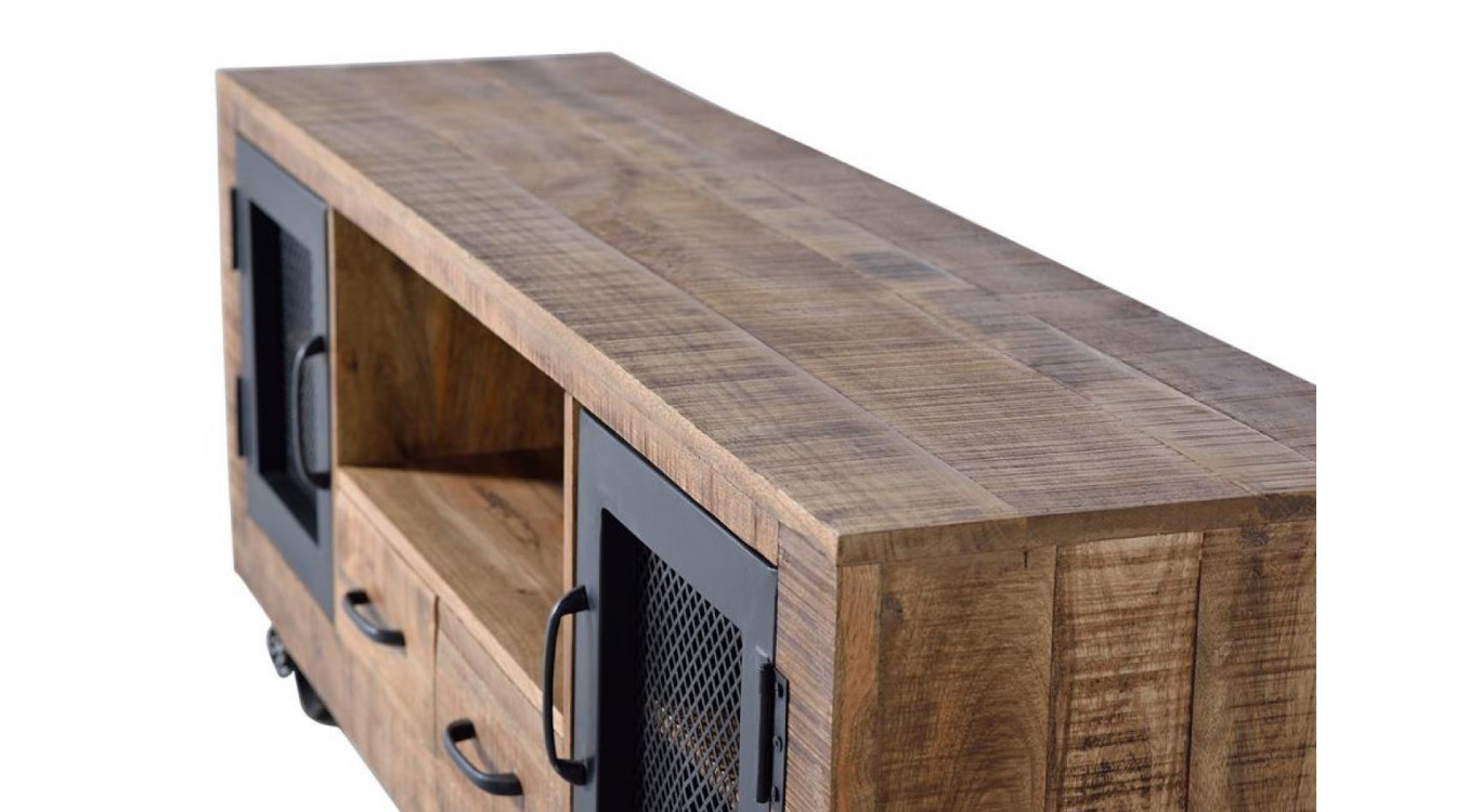 TV-Möbel mit 2 Schubladen Holz, Eisen Braun 150x38x60cm