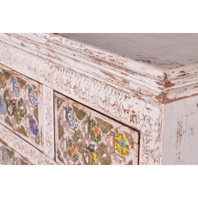 Commode 4 Tiroirs Bois, Bronze Blanc 90x40x90cm