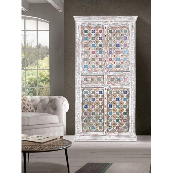 Armoire 2 Tiroirs Bois, Bronze Blanc 100x40x185cm