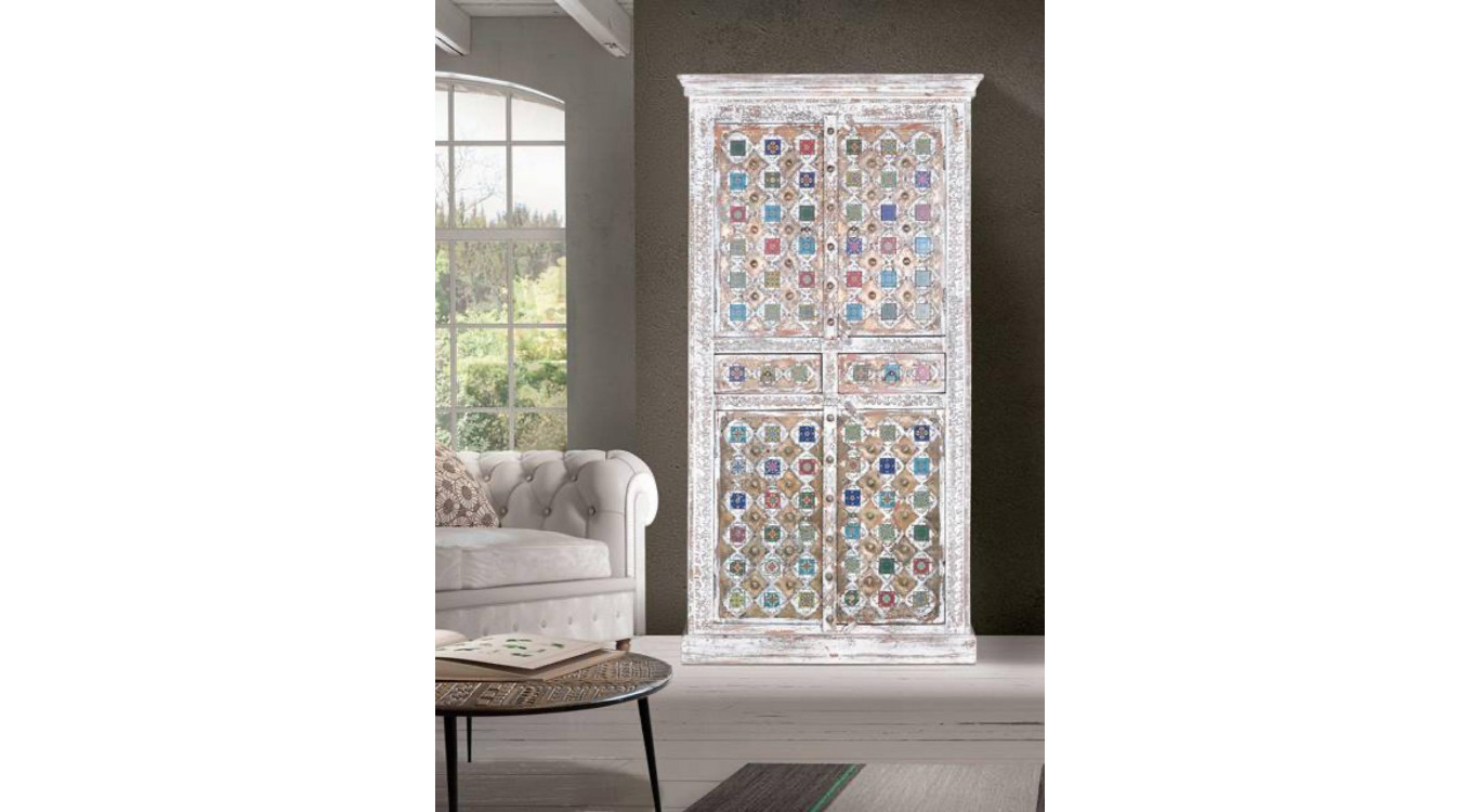 Armoire 2 Tiroirs Bois, Bronze Blanc 100x40x185cm