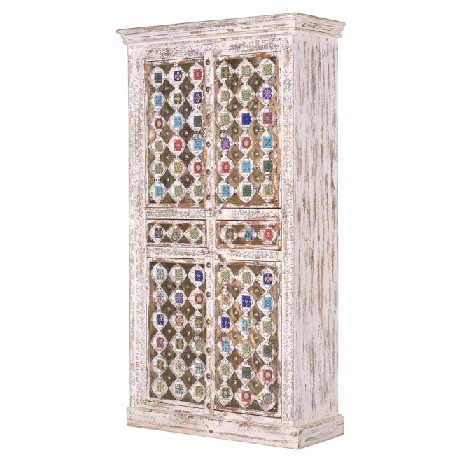 Schrank mit 2 Schubladen Holz, Bronze Weiß 100x40x185cm