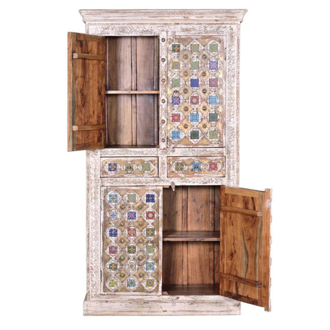 Schrank mit 2 Schubladen Holz, Bronze Weiß 100x40x185cm