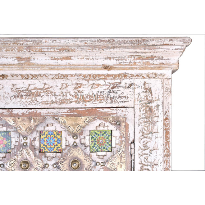 Schrank mit 2 Schubladen Holz, Bronze Weiß 100x40x185cm