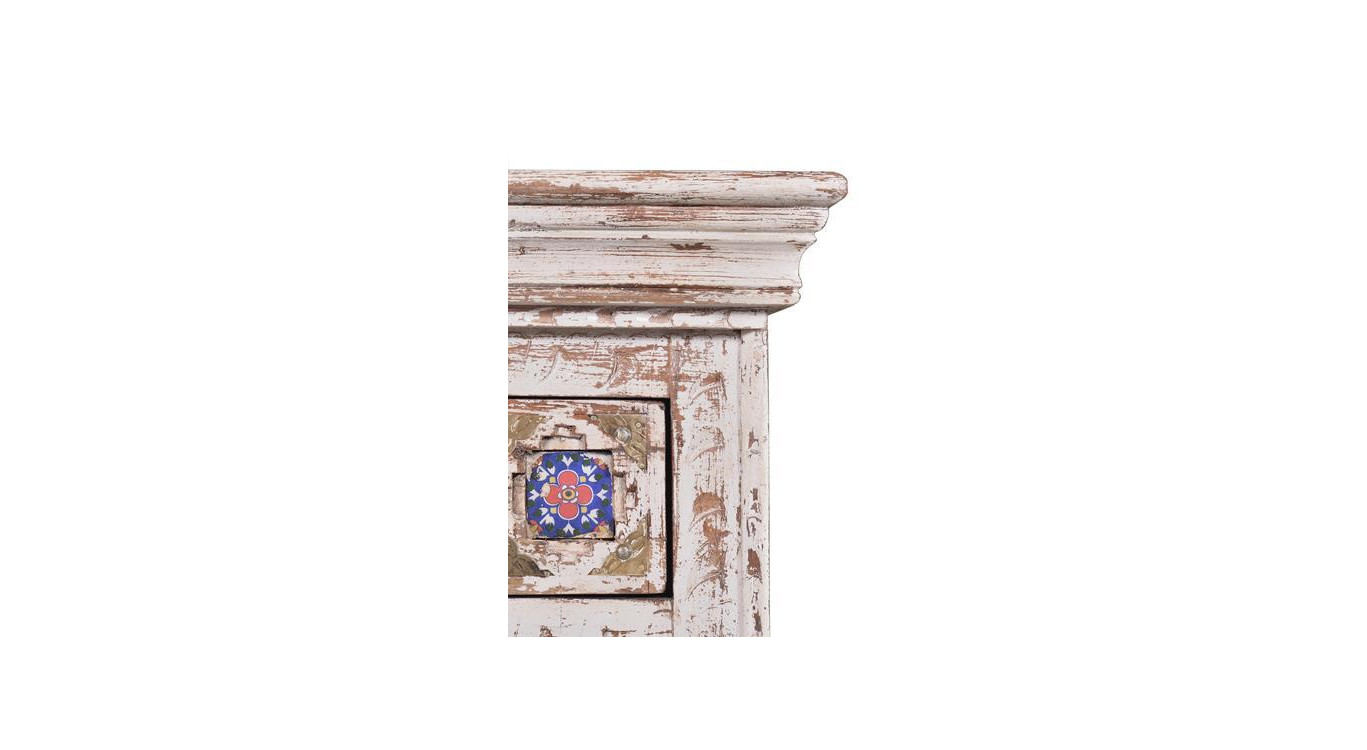 Table De Chevet 3 Tiroirs Bois, Bronze Blanc 45x35x60cm