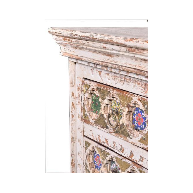 Table De Chevet 3 Tiroirs Bois, Bronze Blanc 45x35x60cm