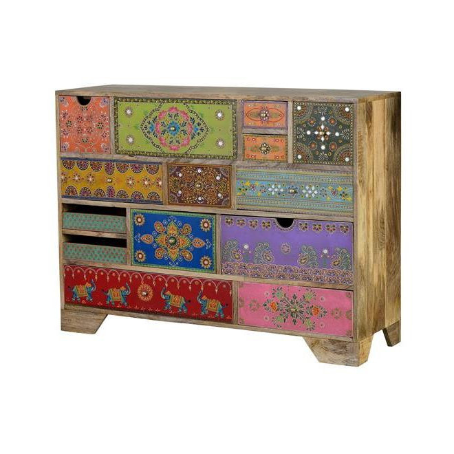 Commode 14 Tiroirs Bois Multicolore 120x40x90cm