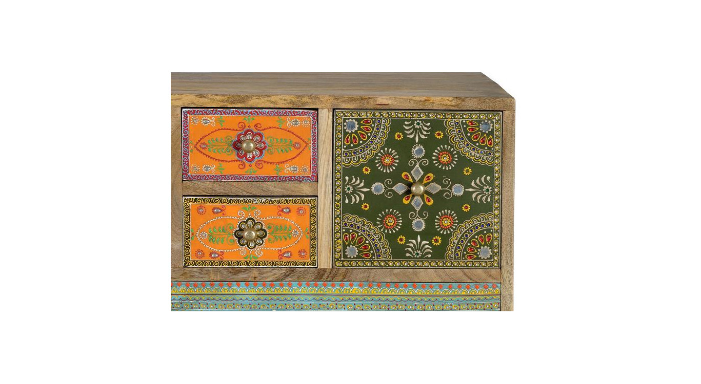 Commode 14 Tiroirs Bois Multicolore 120x40x90cm
