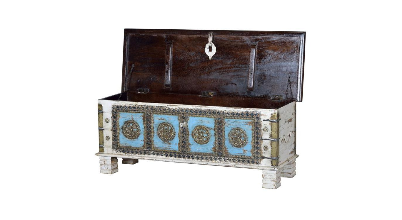 Truhe Holz, Bronze Mehrfarbig 116x40x45cm
