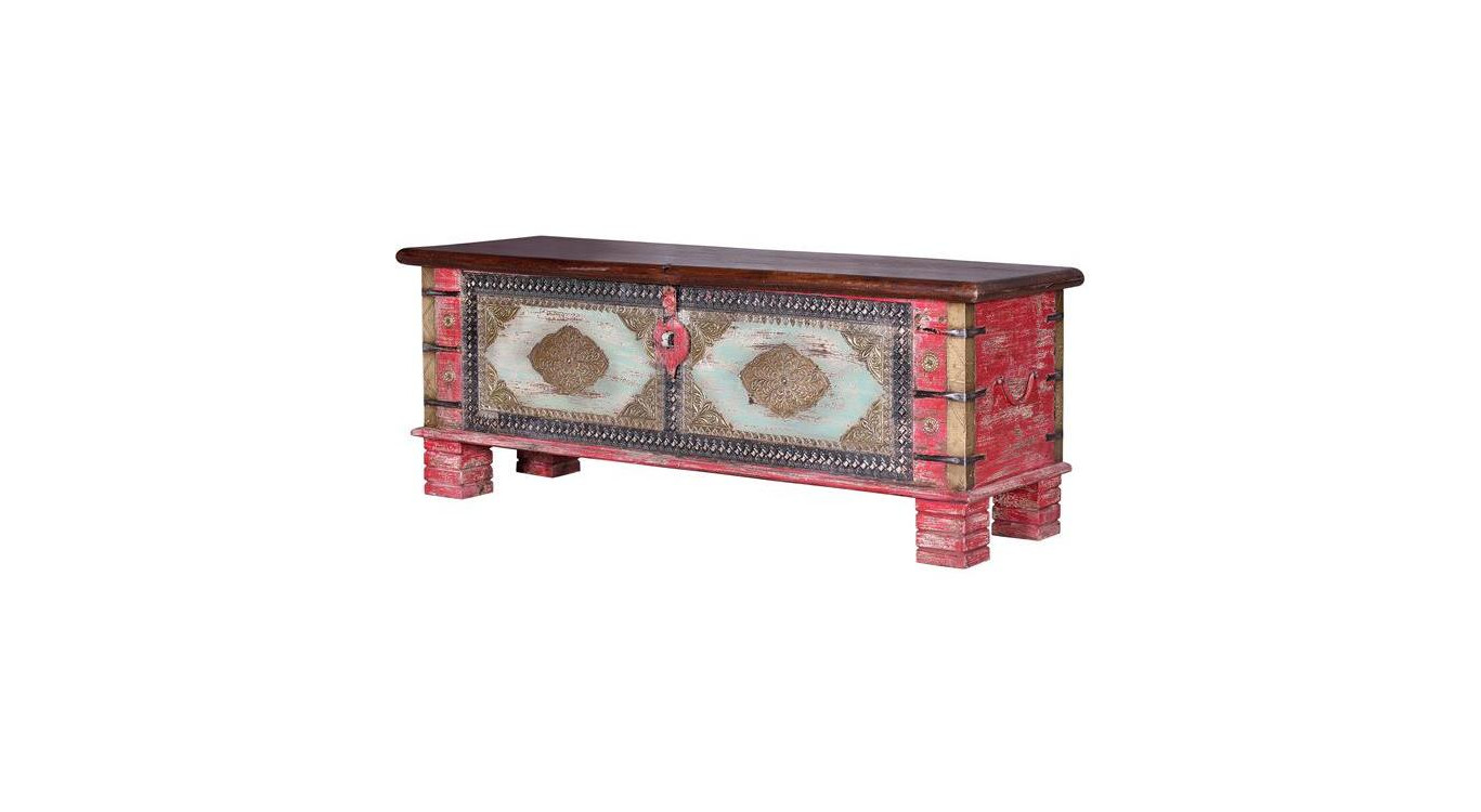 Truhe Holz, Bronze Mehrfarbig 116x40x45cm