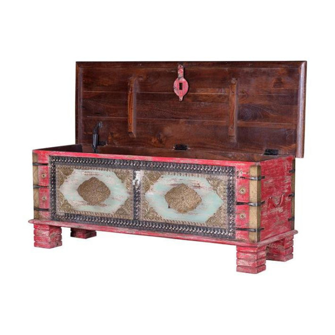 Truhe Holz, Bronze Mehrfarbig 116x40x45cm
