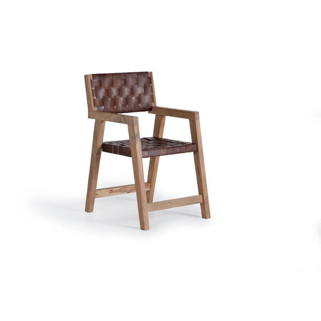 Stuhl Holz, Leder Braun 53x62x90cm
