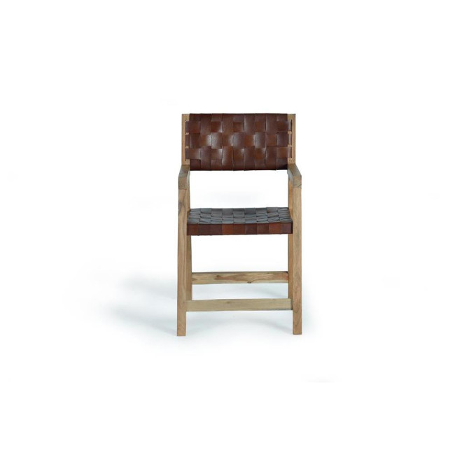 Fauteuil Bois, Cuir Marron 53x62x90cm